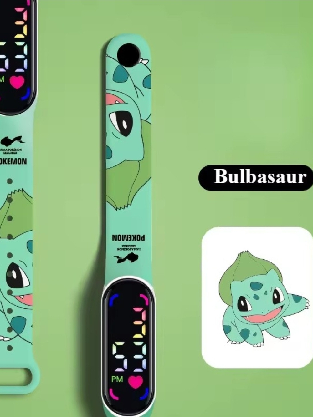 POKEMON Bulbasaur Kids Silicone Watch Strap - Mint Green Design